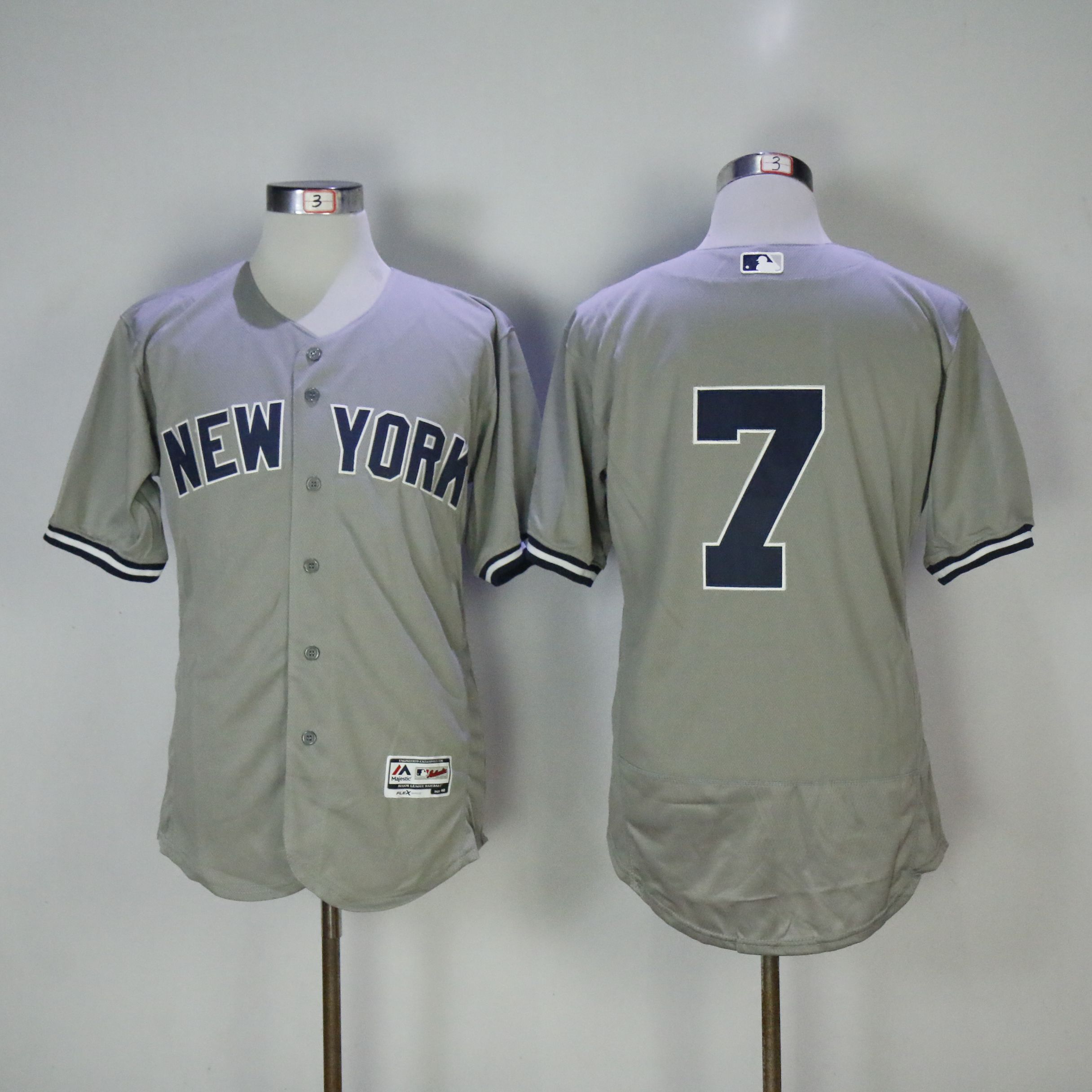 Men New York Yankees 7 No name Grey MLB Jerseys